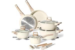 JUST PERFECTO HOUSEHOLD APPLIANCES Just Perfecto Pots and Pans Sets Non Stick, Induction Hob Pan Set of 15pcs, Saucepan Set, Non Stick Frying Pan Set with Lid Stock Pot, Deep Frying Pots and Pans Set Granite Cookware Set