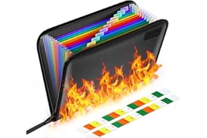 ABC life Expanding File Folder Fireproof Document Bag Portable Fireproof Accordion Document Organiser Fireproof File Bag A4 with Fire Resistant Zipper for Bills and Valuables Storage (13 Pockets)