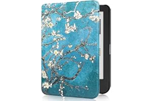RSAQUAR Tenano Étui en Tissu pour Kobo Clara Colour/BW/2E, Tolino Shine Colour/Shine 5/4, Housse de Protection avec Fonction Veille/Réveil Automatique, Blossom