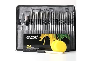GACDR Paint Brushes for Acrylic Painting 24 Pieces Acrylic Paint Brush Set with Cloth Roll Case and 2 Sponges, Paint Brishes for Oil Watercolor Gouache