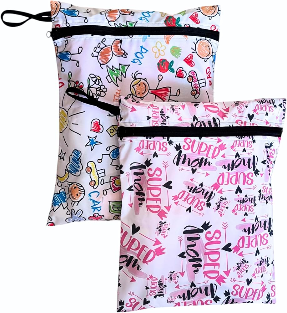 Yorni 2 Adet, 37 x 30 Cm, Mom ve Family Desen, Sıvı Geçirmeyen Çok Amaçlı Çanta, Ekonomik Set, Yıkanabilir