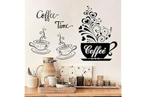 Sinekong Wandtattoo Kaffeetasse, Kaffee Wandaufkleber DIY Wandsticker Küche Schwarz Wand Aufkleber für Küche Esszimmer Wohnzimmer Restaurant Büro Cafés Wanddeko