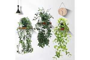 INSANYJ Artificial Plants Indoor Outdoor, 3 Packs Fake Plants, Artificial Hanging Plants Fake Ivy With Pots Home Decor for Wedding, Party, Home Garden Bathroom Wall Decoration