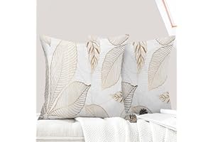 ECZOIL - Juego de 2 fundas de cojín de 50 x 50 cm, hojas decorativas, diseño de planta con funda de almohada de 20 x 20 pulgadas, para casa, salón, dormitorio y granja, hojas doradas