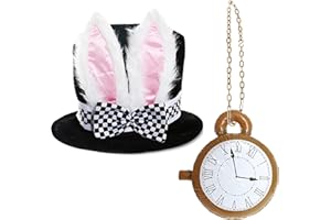 I LOVE FANCY DRESS LTD adulti LUSSO PAESE DELLE MERAVIGLIE CONIGLIO CAPPELLO CON GRANDE orecchie e Combinato FIOCCO + GONFIABILE orologio perfetto per scuola Book Week + Giornata mondiale del Libro Accessorio costume