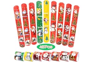 TUPARKA 45 PCS Bracelets De Noël De Slap Bandes De Poignet De Clap avec Père Noël Bonhomme De Neige Modèles De Sapin De Noël pour Enfants Fête De Noël Sac Remplisseurs Holiday Petits Jouets (45 Pcs)