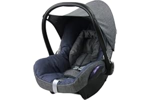 BAMBINIWELT Bezug Ersatzbezug für Babyschale kompatibel mit Maxi-Cosi CabrioFix 6-tlg Komplett-Set hochwertiges Polyestergemisch (meliert grau-marine)