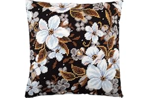 Brvsk Fleur de pommier. Kit de broderie avec toile de tapisserie imprimée (40 × 40 cm) — Kit de coussin de broderie pour décoration créative de la maison — Kit de couture pour adultes débutants