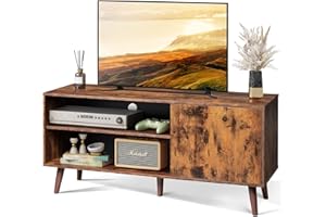 WLIVE TV Stand Unit for 55 Inch TV, TV Cabinet Unit with 1 Doors, Length 120 cm, TV Console with Adjustable Shelves, Wooden TV Cabinet for Living Room, Dining Room, Bedroom, Rustic Brown