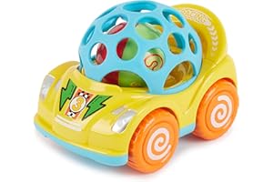 Bieco 19035202 Pull Back Car with Rattle, Car Toy Baby Car Wind-Up Cars with Retraction Toy Car from 1 Year Toy Car Cars Toy Cars Gifts Toy from 1 Years, Yellow