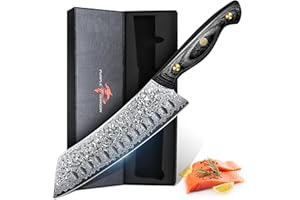 Purple Dragon Damaskus Kiritsuke Messer 7 Zoll, Messer mit scharfem Rand und Holzgriff Hand geschmiedete Kochmesser für den Hausgebrauch, Fleisch Gemüse, Geburtstagsgeschenk