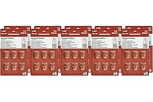 Amazon Basics Paquete de 60 pilas, tamaño 312, para audífonos, zinc-aire, 1,45 voltios, pestaña marrón, vida útil de 4 años, Paquete seguro para niños (usa tijeras para abrirlo)