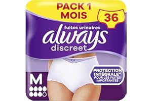 Always Discreet, 36 Culottes Incontinence Femme, Plus 6 Gouttes, Sous-Vêtements Taille M, Blanc, Protection Très Absorbante pour Fuites Urinaires Importantes ou post accouchement, Pack 1 Mois