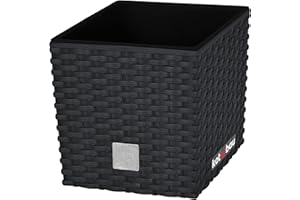 KOTARBAU® Macetero con Maceta Interior, 220 mm, Ratan sintético, Antracita - Gris Oscuro, Maceta Rato con patrón de Trenzado Que imita el Mimbre, Maceta Interior separada, extraíble, Cesta