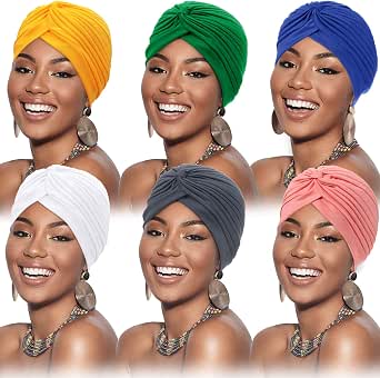Lot De 6 Turbans Femme SATINIOR - Coton Doux, Serre-Tête Plissé (Tan, Bleu, Vert, Rouge)