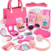 Girls Bag with Makeup Toy and Accessories, 49 Pieces Fake Makeup Bag, Phone, Keys, Princess Toy, Birthday and Christmas Gifts