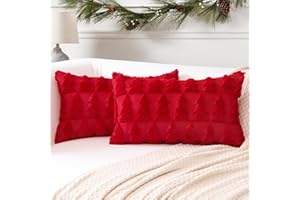 Artscope Lot de 2 Doux Peluche Laine Courte Velours Décoratif Housses de Coussin Luxe Style pour Canapé Chambre - Arbre de Noël Rouge, 40 x 60 cm