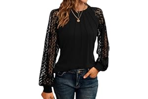WNEEDU Sweatshirt Damen Pullover Herbst Langarmshirt Oberteile Tops T-Shirts Elegante Langarm Spitzen Lässig Bluse Frühling und Herbst Tops