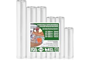YPQPKLJ Vakuumierbeutel 6 Rollen Vakuumbeutel Lebensmittel 15|20|25|28x300cm, Vakuumierfolie für alle Vakuumiergerät, BPA-frei, reißfest, 190µm, Sous Vide Gefrierbeutel für alle Mikrowelle