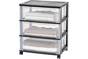 IRIS OHYAMA IRIS USA - Carrello portaoggetti in plastica con 3 cassetti con 4 ruote per casa, armadio, camera da letto, bagno, ufficio, lavanderia, cucina, artigianato, scuola materna e dormitorio, nero, set di 1