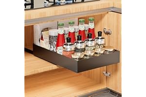 PNNP Cassetto Estraibile Cucina 30cm - Ripiano Cassetto Telescopico Cassetto Scorrevole Armadio da Cucina, Cestello Estraibile Senza Foratura (Nero, 30 CM L x 42.5 CM P x 7 CM A)