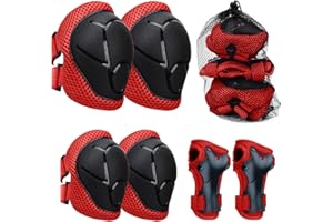 LUOJINYI Rodilleras para niños, 6 en 1, juego de coderas para niños y niñas, con protección para la muñeca, para niños de 3 a 8 años de edad, patinaje, ciclismo y monopatines (rojo negro)