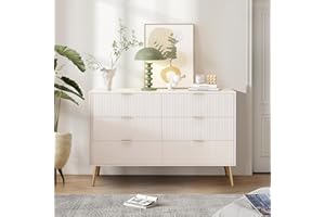 Wyibwy Moderno Credenza Cucina con 3 ripiani e 6 cassetti,credenza con gambe e maniglie dorate,laccata, angoli arrotondat,Credenza Soggiorno 120x 40x78 cm,per soggiorno,sala da pranzo,Bianco