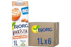 BJORG - Lait d'Amande Barista - Boisson Végétale Bio - Pauvre en Acides Gras Saturés - Idéal Café et Latte Art - 1 L x 6