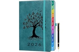 ZXHQ Agenda 2026 Semainier A5 – Planification Hebdomadaire et Mensuelle, avec Onglets Colorés, Pages en Couleurs, Pochette de Rangement et Stylo(Janvier 2026 - Décembre 2026) - Vert de mer