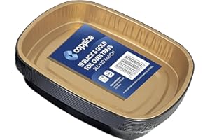 Coppice Elegante Gold-Schwarz Alu-Back- & Grill-Schalen – Rechteckige Einweg-Aluschalen für Backen, Braten, Grillen & Servieren | Ofen-, Mikrowellen- & Gefriergeeignet | 10 Stück