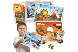 TACOPET Lot de 4 Puzzles en Bois Enfant 24 Pièces, La Dinosaures Jouets Montessori Éducatif 3-6 Ans, Cadeau pour Garçon Fille