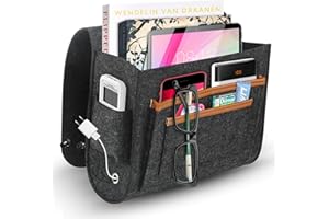 M MUNCASO Betttasche,Filzbetttasche zum Hängende,Aufbewahrungsorganisator Home Sofa Schreibtisch, Nachttisch Caddy Organizer mit für 8 Taschen für Buch,Handy,iPhone, iPad und Fernbedienung(Dunkelgrau)