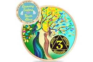 LParkin Recovery Sisters 3 Year Sobriety Coin, Tree of Life AA Medallion, 3 Year Sober Chip, Sobriety Gifts for Women, Alcoholics Anonymous Anniversary Token