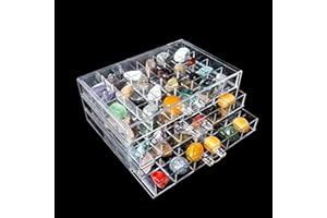 Dmnnlp Display Case for Small Rock , 3 Drawers 72 Grids(3x3cm), Clear Acrylic Rock Collection Box, Display Boxes for Collectables, Small rocks Gemstone Storage Cases (21.5x 14x 9cm)