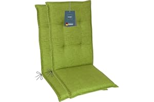 ‎LILENO HOME LILENO HOME Gartenstuhl Auflagen als [2er Set - Hochlehner] in Grün - Bequeme Liegen als Sitzauflagen für Gartenmöbel - Stuhlkissen für Gartenstühle und Klappstühle