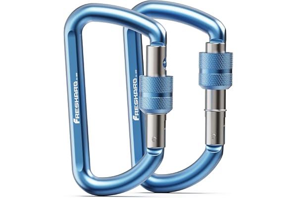 FresKaro Mousquetons a Vis, 7075 Aluminium, Charge Lourde 12kN-1224kg, Solide, Ultra Léger, Multi-Fonction pour Laisse Chien, Hamac, Balancoire, Porte Clé, Moyen 8cm, Forme D, 2/3pcs, Multicoulor