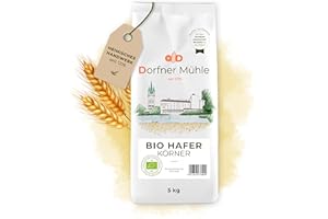 DORFNER MÜHLE Bio Hafer [5kg] - ganzes Korn aus Bayern - 100% Hafer aus kontrolliert biologischem Anbau - ohne Zusätze