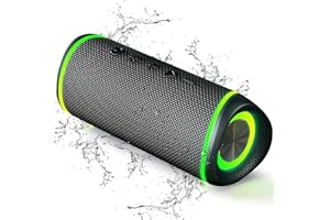 MYSTILUCK Altavoz Bluetooth con luces LED, batería de 24 horas, resistente al agua IPX6, controlador de graves dual, función manos libres, portátil, compacto, perfecto para exteriores, fiestas,