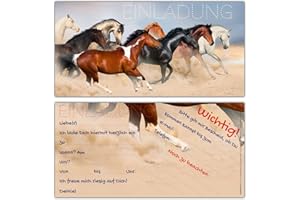 BREITENWERK 12 Pferde Einladungen im Karten-Set - liebevoll gestaltete Einladungskarten zum Geburtstag für Mädchen Jungen Kindergeburtstag Party