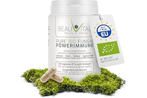 BEAUVITAL Pure Bio 120 capsule Powerimmune ogni 500 mg di funghi medicinali complex da 7 funghi Cordyceps, Reishi, Hericium, Agaricus, Grifola, Poria Cocos, Shiitake da agricoltura biologica dell'UE, vegan