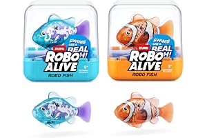ROBO ALIVE Robo Fish Series 3 robot fish, 2-pack, orange and teal, floats in multiple directions, battery operated, toy fish, pool toy (2-pack, orange and teal)