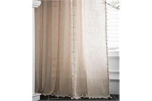 SAYT RLAE Vorhang Boho Leinen Vorhänge Beige Blickdicht Makramee Gardinen mit Quasten und Häkeln Stricken Vertikale Streifen Deko für Wohnzimmer Schlafzimmer Esszimmer, 1 Stück, B150xH175cm