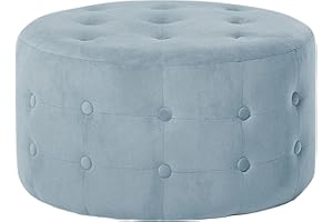 ‎BELIANI Beliani Moderner Hocker Samtstoff dekorative Versteppung rund grau Tampa