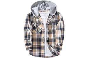 JACKETOWN Men's Plaid Shirts Casual Sweatshirt Men's Hoodie Long Sleeve Shirt with Pocket Button Down Men's Checked Shirt Jacket Flannel Shirt Regular Fit 4 Seasons Lumberjack Shirts M-3XL