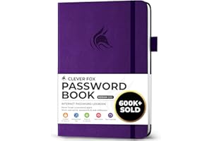Clever Fox Password Book with alphabetical tabs. Internet Address Organizer Logbook. Medium Password Keeper for Website Logins (Purple)