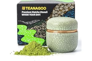 TEANAGOO Contenitore piccolo in ceramica per Matcha | Barattolo di stoccaggio portatile da 2,8once,doppia guarnizione con coperchio,freschezza garantita per 18g di Matcha,X6 Lt.verde con cucitura nera