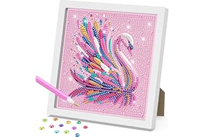 DOMROM Tier Diamond Painting Kinder mit Rahmen, 5D Bunter Schwan Diamond Painting Set Full Mosaic Making für Mädchen & Jungen Erwachsene, Diamant Painting Bilder Arts Craft für Home Wand Decor 18x18cm