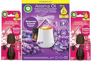 ‎AIR WICK Air Wick Aroma-Öl Diffuser Starter-Set inklusive 1 Gerät, 1x20ml Bergamotte & Lavende & 2x20ml Kirschblüte & Himbeere Nachfüller