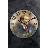 EMORES 36 CM GER&Ccedil;EK BOMBE CAM AKAR SANİYE SESSİZ MEKANİZMA DEKORATİF ATAT&Uuml;RK DUVAR SAATİ