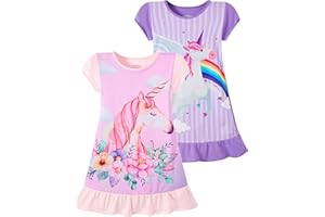 LOLPIP Nachthemden für Mädchen Kleid Kinder Nachthemden Einhorn Nachthemd 2er-Pack 3-10 Jahre